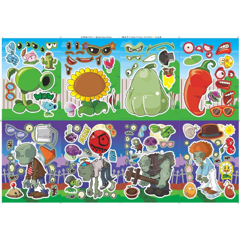 Plant Parent Sticker - พืชปะทะซอมบี้ สติกเกอร์การ์ตูนอนิเมะน่ารัก สติกเกอร์ติดหน้า DIY สำหรับการเล่นแบบพ่อแม่ลูก เสริมสร้างการเรียนรู้